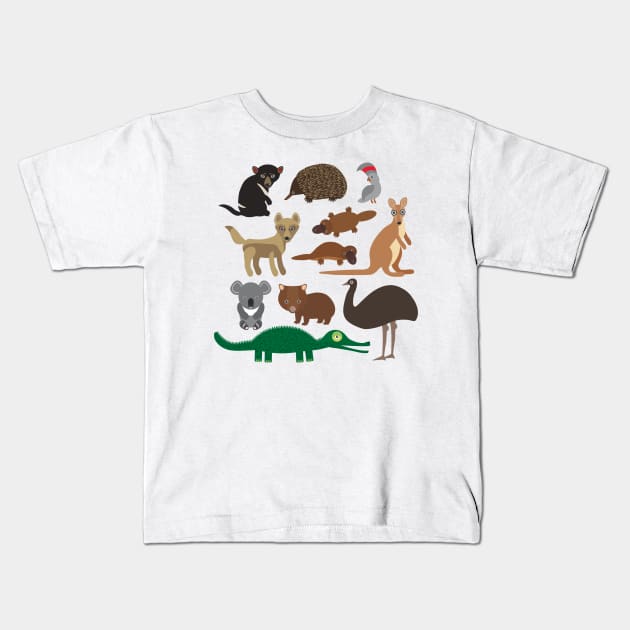 Australian Animals 2 Kids T-Shirt by EkaterinaP